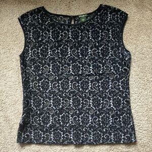 Eddie Bauer Black and White Fitted Cap Sleeve Blouse